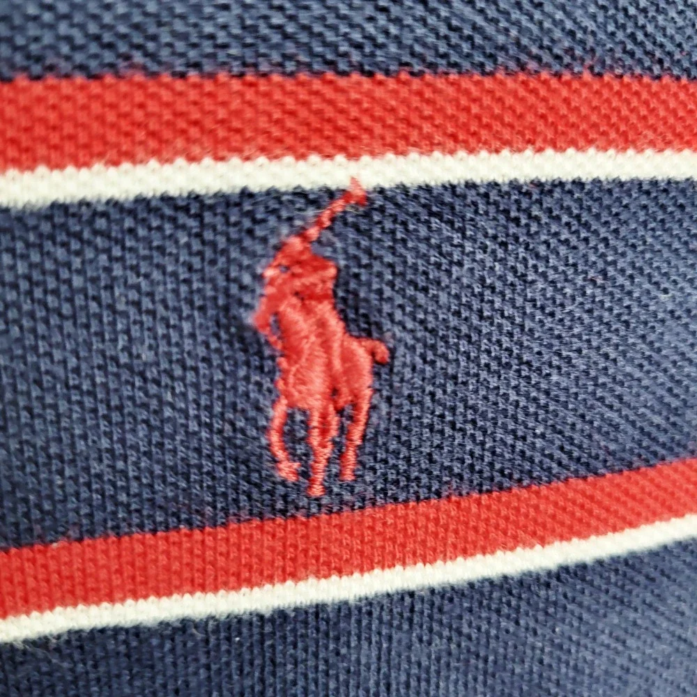 Polo Ralph Lauren Mens XL Striped Short Sleeve Polo‎ Shirt Navy Red White Pony